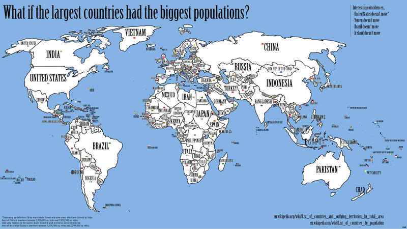 Illustration for article titled The map of the world if every country's population matched its size